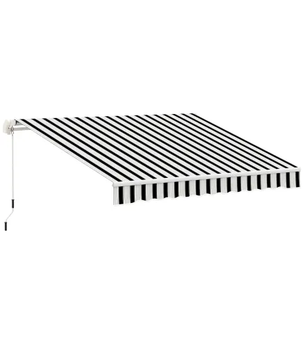 Marquesina, Protección Solar, retráctil, con manivela, marco de metal, poliéster, Azul + Blanco, 3,95x2,45x3,50 m