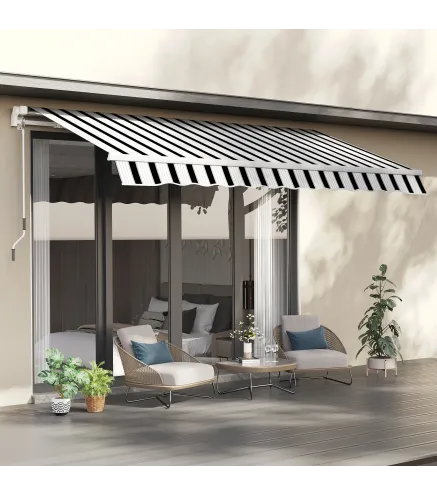 Toldo Manual Retráctil 395x245 cm Ángulo Ajustable Brazo Articulado Anti-UV e Impermeable Montaje a Pared Azul y Blanco