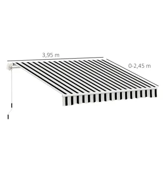 Marquesina, Protección Solar, retráctil, con manivela, marco de metal, poliéster, Azul + Blanco, 3,95x2,45x3,50 m