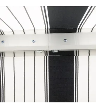 Marquesina, Protección Solar, retráctil, con manivela, marco de metal, poliéster, Azul + Blanco, 3,95x2,45x3,50 m
