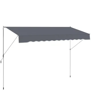Toldo Manual Retráctil 4x1,2 m Altura Ajustable 170-280 cm con Manivela Anti-UV e Impermeable Sin Taladro Gris Oscuro