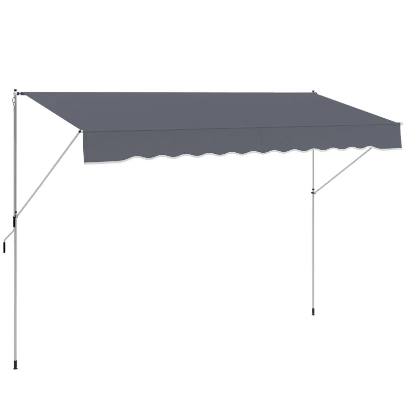 Toldo Manual Retráctil 4x1,2 m Altura Ajustable 170-280 cm con Manivela Anti-UV e Impermeable Sin Taladro Gris Oscuro