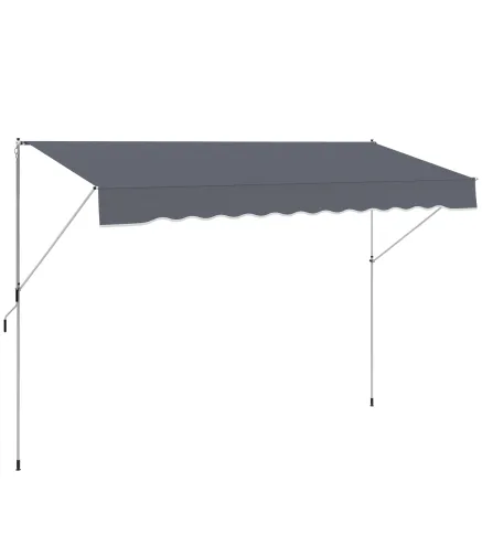 Toldo Manual Retráctil 4x1,2 m Altura Ajustable 170-280 cm con Manivela Anti-UV e Impermeable Sin Taladro Gris Oscuro