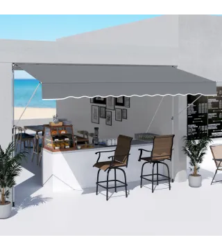 Toldo Manual Retráctil 4x1,2 m Altura Ajustable 170-280 cm con Manivela Anti-UV e Impermeable Sin Taladro Gris Oscuro