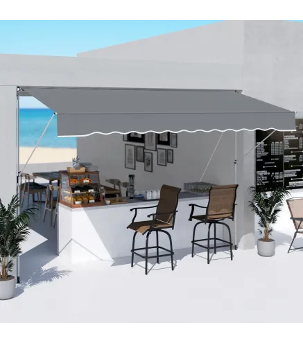 Toldo Manual Retráctil 4x1,2 m Altura Ajustable 170-280 cm con Manivela Anti-UV e Impermeable Sin Taladro Gris Oscuro