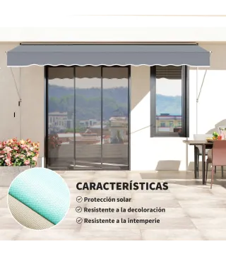 Toldo Manual Retráctil 4x1,2 m Altura Ajustable 170-280 cm con Manivela Anti-UV e Impermeable Sin Taladro Gris Oscuro