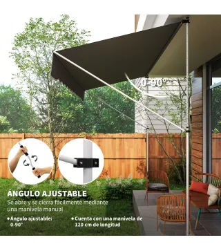 Toldo Manual Retráctil 4x1,2 m Altura Ajustable 170-280 cm con Manivela Anti-UV e Impermeable Sin Taladro Gris Oscuro