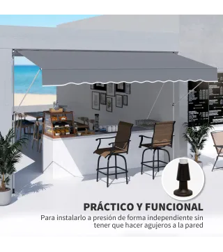 Toldo Manual Retráctil 4x1,2 m Altura Ajustable 170-280 cm con Manivela Anti-UV e Impermeable Sin Taladro Gris Oscuro