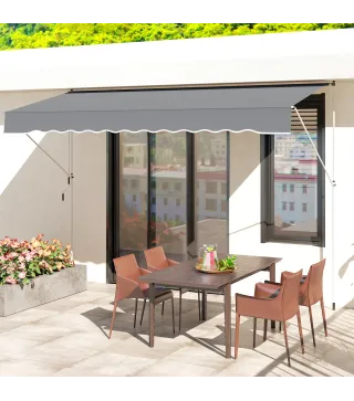 Toldo Manual Retráctil 4x1,2 m Altura Ajustable 170-280 cm con Manivela Anti-UV e Impermeable Sin Taladro Gris Oscuro