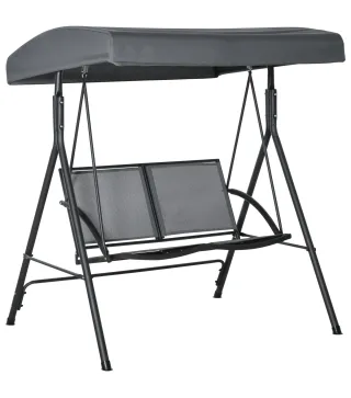 Columpio de Jardín Exterior de 2 Plazas Techo Ajustable y Marco de Acero Asientos Textilene 140x118x162 cm Gris Oscuro