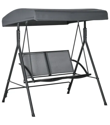 Columpio de Jardín Exterior de 2 Plazas Techo Ajustable y Marco de Acero Asientos Textilene 140x118x162 cm Gris Oscuro