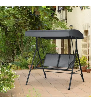 Columpio de Jardín Exterior de 2 Plazas Techo Ajustable y Marco de Acero Asientos Textilene 140x118x162 cm Gris Oscuro