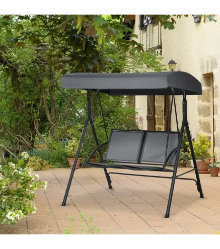 Columpio de Jardín Exterior de 2 Plazas Techo Ajustable y Marco de Acero Asientos Textilene 140x118x162 cm Gris Oscuro