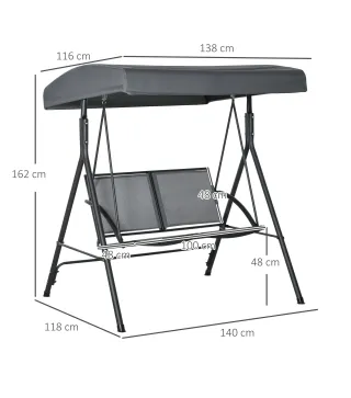 Columpio de Jardín Exterior de 2 Plazas Techo Ajustable y Marco de Acero Asientos Textilene 140x118x162 cm Gris Oscuro