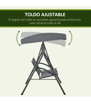 Columpio de Jardín Exterior de 2 Plazas Techo Ajustable y Marco de Acero Asientos Textilene 140x118x162 cm Gris Oscuro