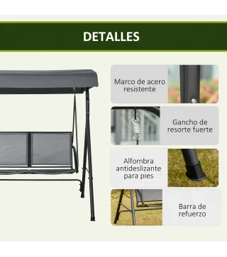Columpio de Jardín Exterior de 2 Plazas Techo Ajustable y Marco de Acero Asientos Textilene 140x118x162 cm Gris Oscuro