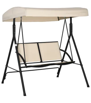 Columpio de Jardín Exterior de 2 Plazas Techo Ajustable y Marco de Acero Asientos de Textilene 140x118x162 cm Beige