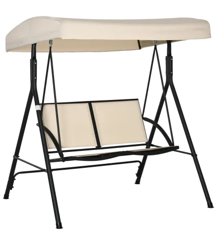 Columpio de Jardín Exterior de 2 Plazas Techo Ajustable y Marco de Acero Asientos de Textilene 140x118x162 cm Beige