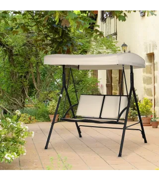 Columpio de Jardín Exterior de 2 Plazas Techo Ajustable y Marco de Acero Asientos de Textilene 140x118x162 cm Beige