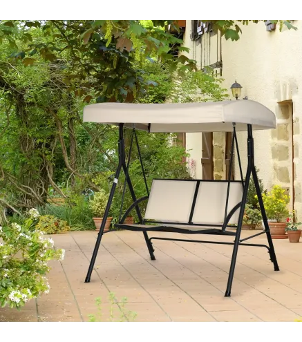Columpio de Jardín Exterior de 2 Plazas Techo Ajustable y Marco de Acero Asientos de Textilene 140x118x162 cm Beige