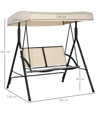 Columpio de Jardín Exterior de 2 Plazas Techo Ajustable y Marco de Acero Asientos de Textilene 140x118x162 cm Beige