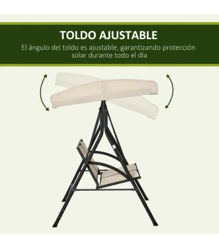 Columpio de Jardín Exterior de 2 Plazas Techo Ajustable y Marco de Acero Asientos de Textilene 140x118x162 cm Beige