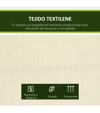 Columpio de Jardín Exterior de 2 Plazas Techo Ajustable y Marco de Acero Asientos de Textilene 140x118x162 cm Beige
