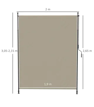 Toldo Vertical Exterior 200x305 cm Pantalla de Privacidad Enrollable Ajustable con Manivela Protección UV 40+ Arena