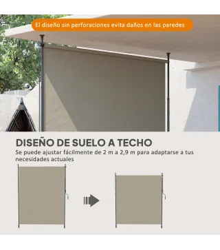 Toldo Vertical Exterior 200x305 cm Pantalla de Privacidad Enrollable Ajustable con Manivela Protección UV 40+ Arena
