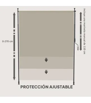 Toldo Vertical Exterior 200x305 cm Pantalla de Privacidad Enrollable Ajustable con Manivela Protección UV 40+ Arena