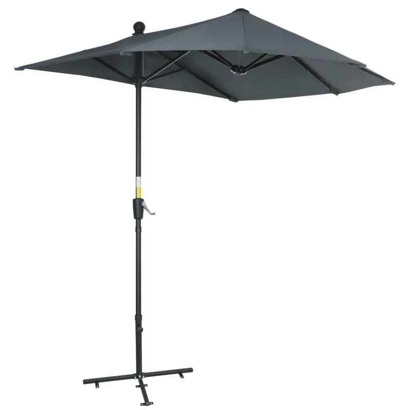 Parasol de Terraza 200x190x240 cm con Manivela Poste de Acero y Base Cruzada Anti-UV para Terraza Balcón Gris