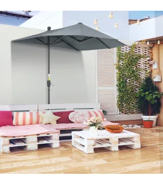 Parasol de Terraza 200x190x240 cm con Manivela Poste de Acero y Base Cruzada Anti-UV para Terraza Balcón Gris
