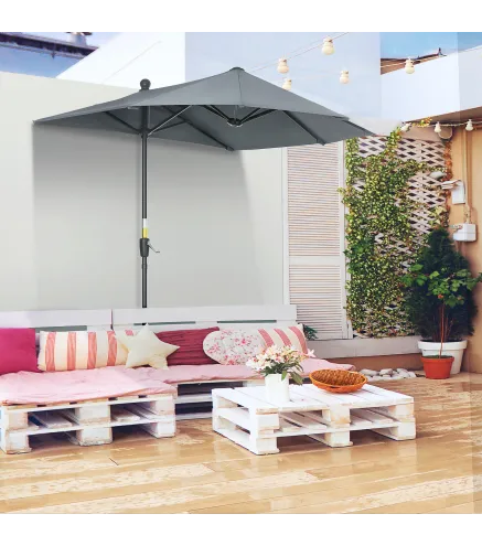 Parasol de Terraza 200x190x240 cm con Manivela Poste de Acero y Base Cruzada Anti-UV para Terraza Balcón Gris