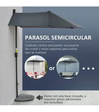 Parasol de Terraza 200x190x240 cm con Manivela Poste de Acero y Base Cruzada Anti-UV para Terraza Balcón Gris