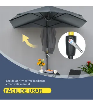 Parasol de Terraza 200x190x240 cm con Manivela Poste de Acero y Base Cruzada Anti-UV para Terraza Balcón Gris