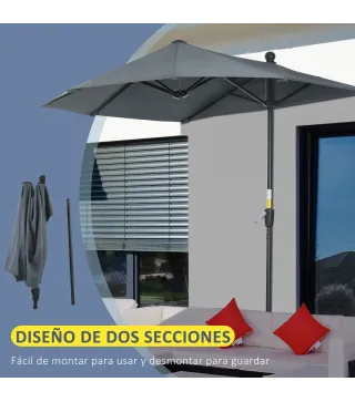 Parasol de Terraza 200x190x240 cm con Manivela Poste de Acero y Base Cruzada Anti-UV para Terraza Balcón Gris