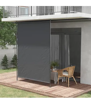 Toldo Vertical Exterior 200x305 cm Pantalla de Privacidad Enrollable Ajustable con Manivela Protección UV 40+ Gris