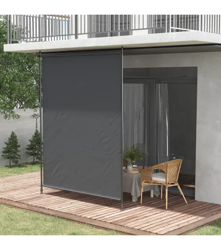 Toldo Vertical Exterior 200x305 cm Pantalla de Privacidad Enrollable Ajustable con Manivela Protección UV 40+ Gris