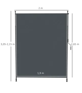Toldo Vertical Exterior 200x305 cm Pantalla de Privacidad Enrollable Ajustable con Manivela Protección UV 40+ Gris