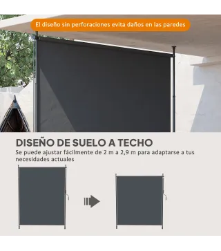 Toldo Vertical Exterior 200x305 cm Pantalla de Privacidad Enrollable Ajustable con Manivela Protección UV 40+ Gris