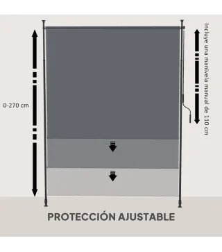 Toldo Vertical Exterior 200x305 cm Pantalla de Privacidad Enrollable Ajustable con Manivela Protección UV 40+ Gris