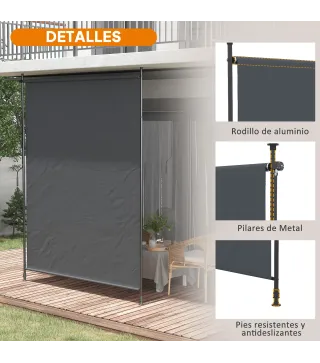Toldo Vertical Exterior 200x305 cm Pantalla de Privacidad Enrollable Ajustable con Manivela Protección UV 40+ Gris