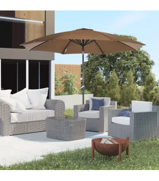 Sombrilla de Jardín con Manivela y Techo Inclinable y para Patio Terraza Exterior Ø300x252 cm Marrón