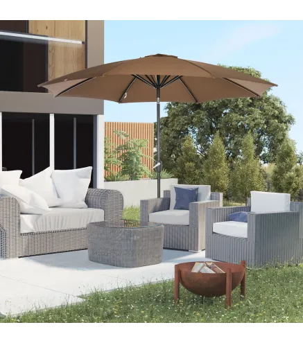 Sombrilla de Jardín con Manivela y Techo Inclinable y para Patio Terraza Exterior Ø300x252 cm Marrón