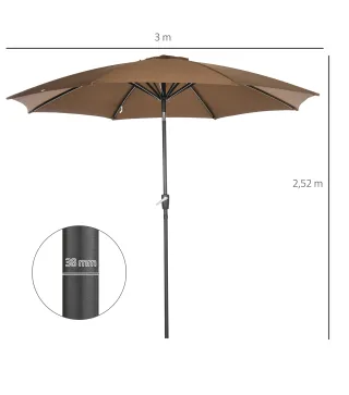 Sombrilla de Jardín con Manivela y Techo Inclinable y para Patio Terraza Exterior Ø300x252 cm Marrón
