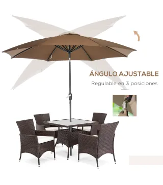 Sombrilla de Jardín con Manivela y Techo Inclinable y para Patio Terraza Exterior Ø300x252 cm Marrón