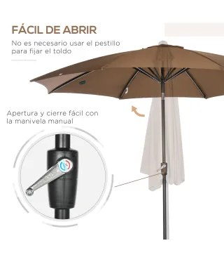 Sombrilla de Jardín con Manivela y Techo Inclinable y para Patio Terraza Exterior Ø300x252 cm Marrón