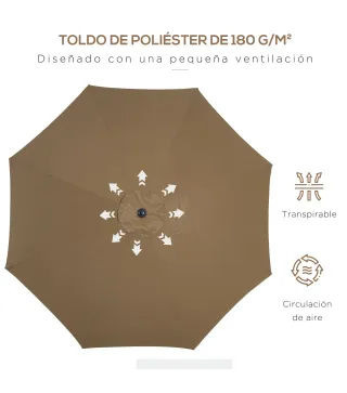 Sombrilla de Jardín con Manivela y Techo Inclinable y para Patio Terraza Exterior Ø300x252 cm Marrón