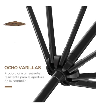 Sombrilla de Jardín con Manivela y Techo Inclinable y para Patio Terraza Exterior Ø300x252 cm Marrón
