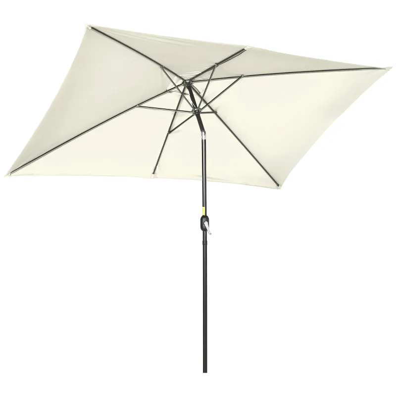 Sombrilla de Aluminio 195x295x253 Parasol Rectangular de Jardín Inclinable con Manivela y Poste Desmontable Crema